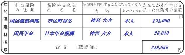 平成30年分 保険料控除申告書 社会保険料控除 の書き方と記入例