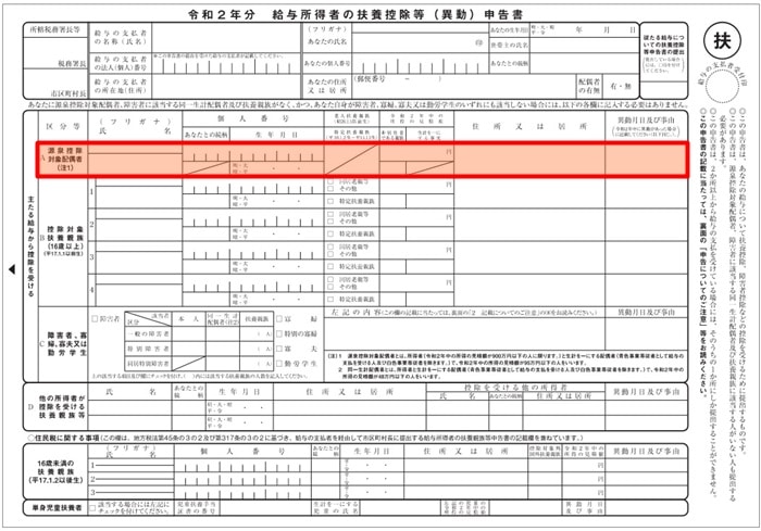 令和２年分 扶養控除等申告書の源泉控除対象配偶者の条件と書き方